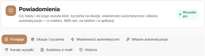 Nagłówek panelu Powiadomienia i zakładki