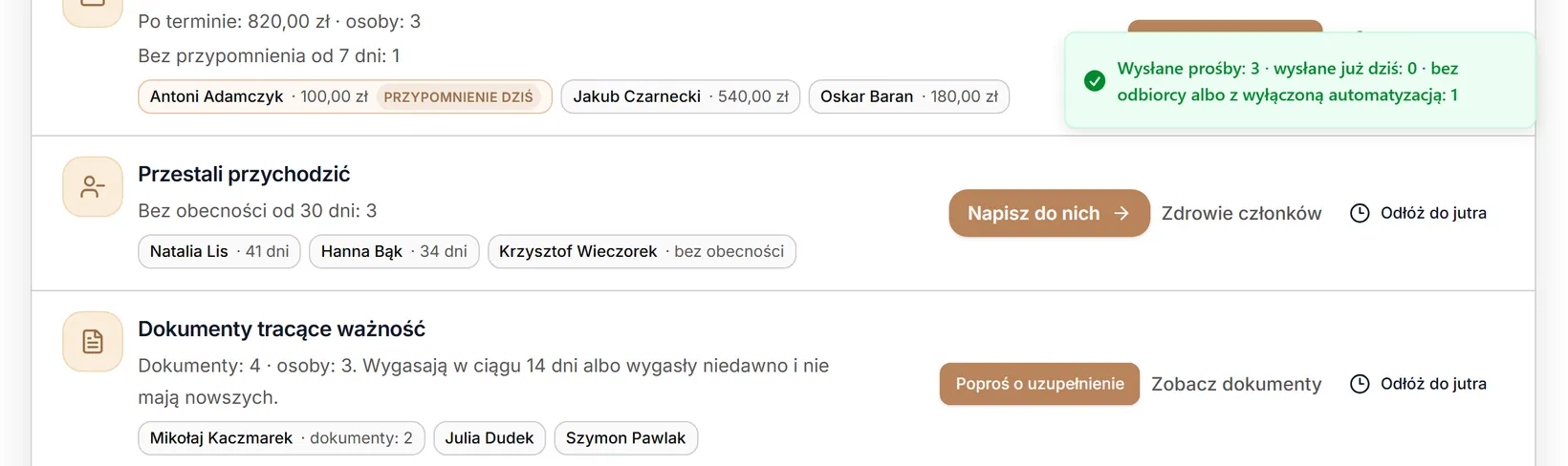 Wynik próśb o uzupełnienie dokumentów