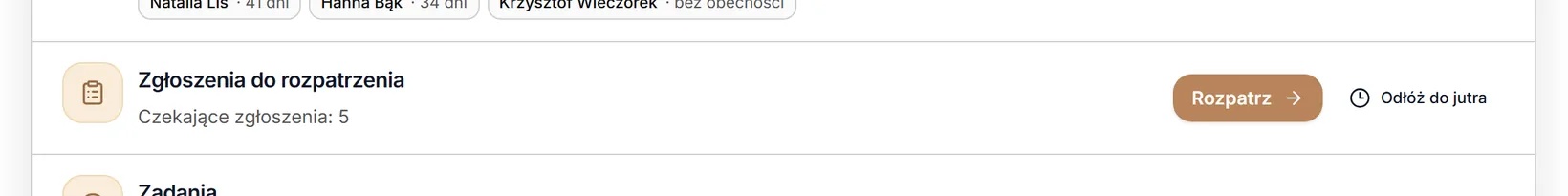 Plan dnia — zgłoszenia
