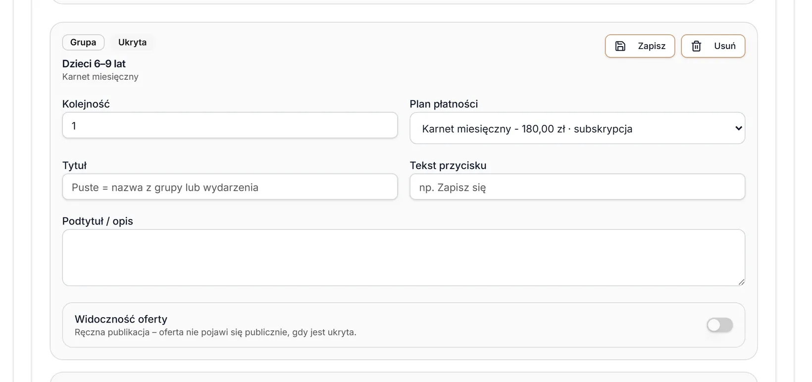 Ukryta oferta przed zapisem