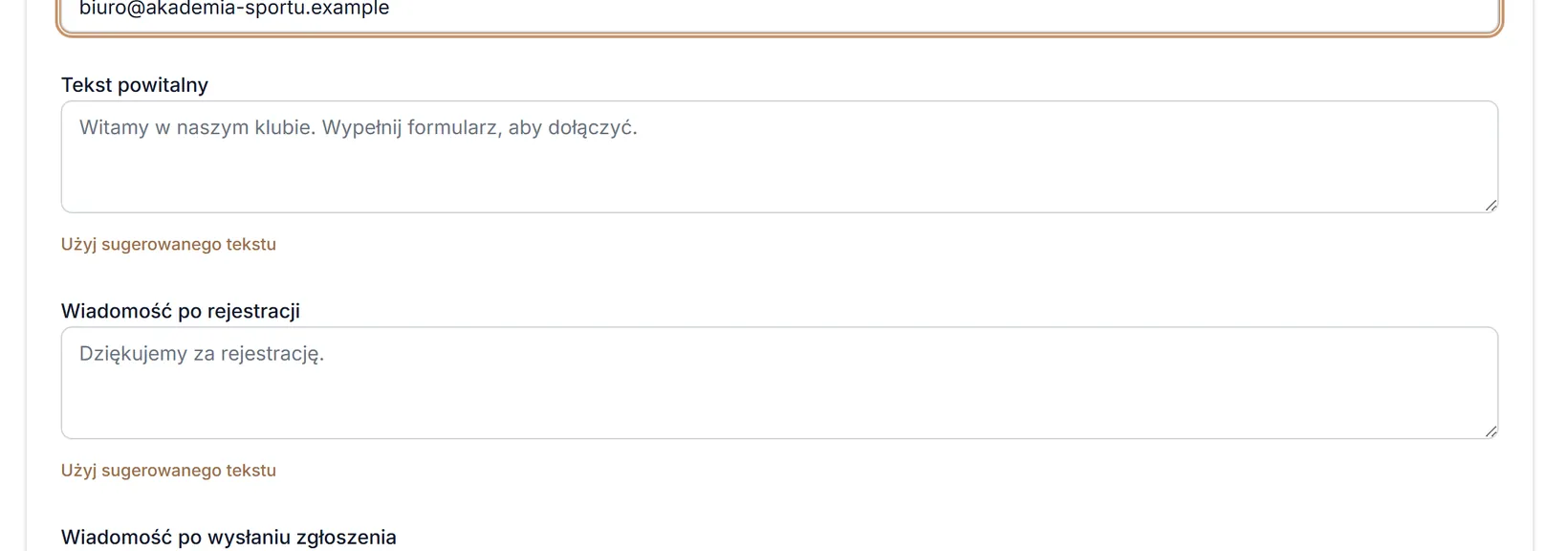 Puste teksty formularza