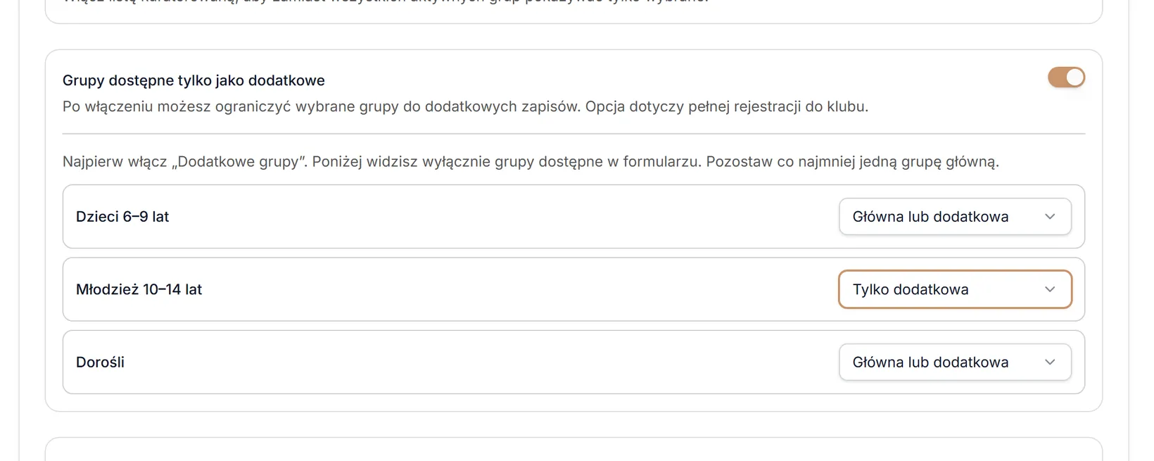 Jedna grupa tylko jako dodatkowa