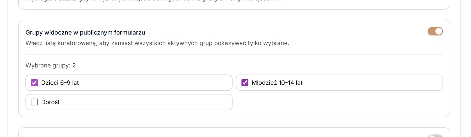Grupy widoczne w formularzu