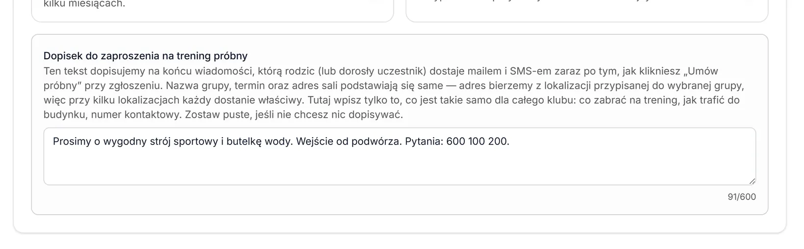 Wpisany dopisek do zaproszenia