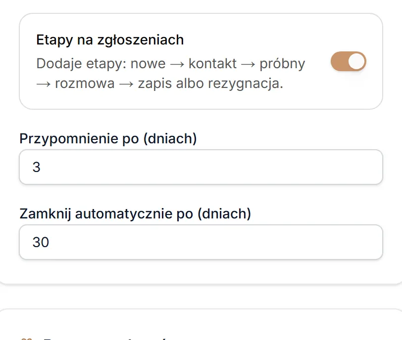 Etapy zgłoszeń