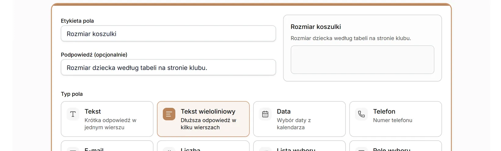 Typ pola: Tekst wieloliniowy