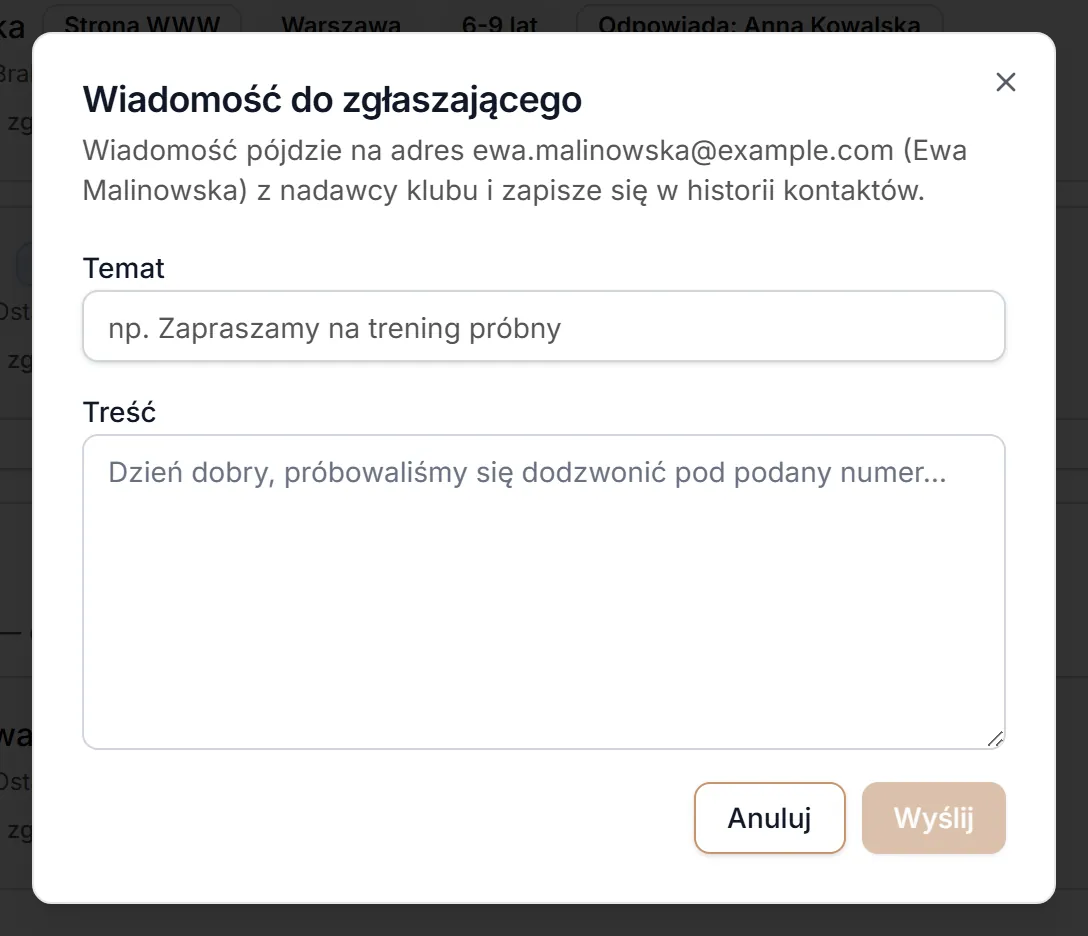 Okno wiadomości e-mail