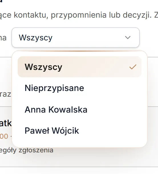 Filtr osoby odpowiedzialnej
