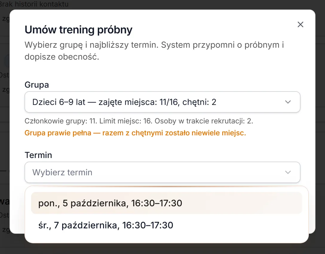 Najbliższe terminy grupy