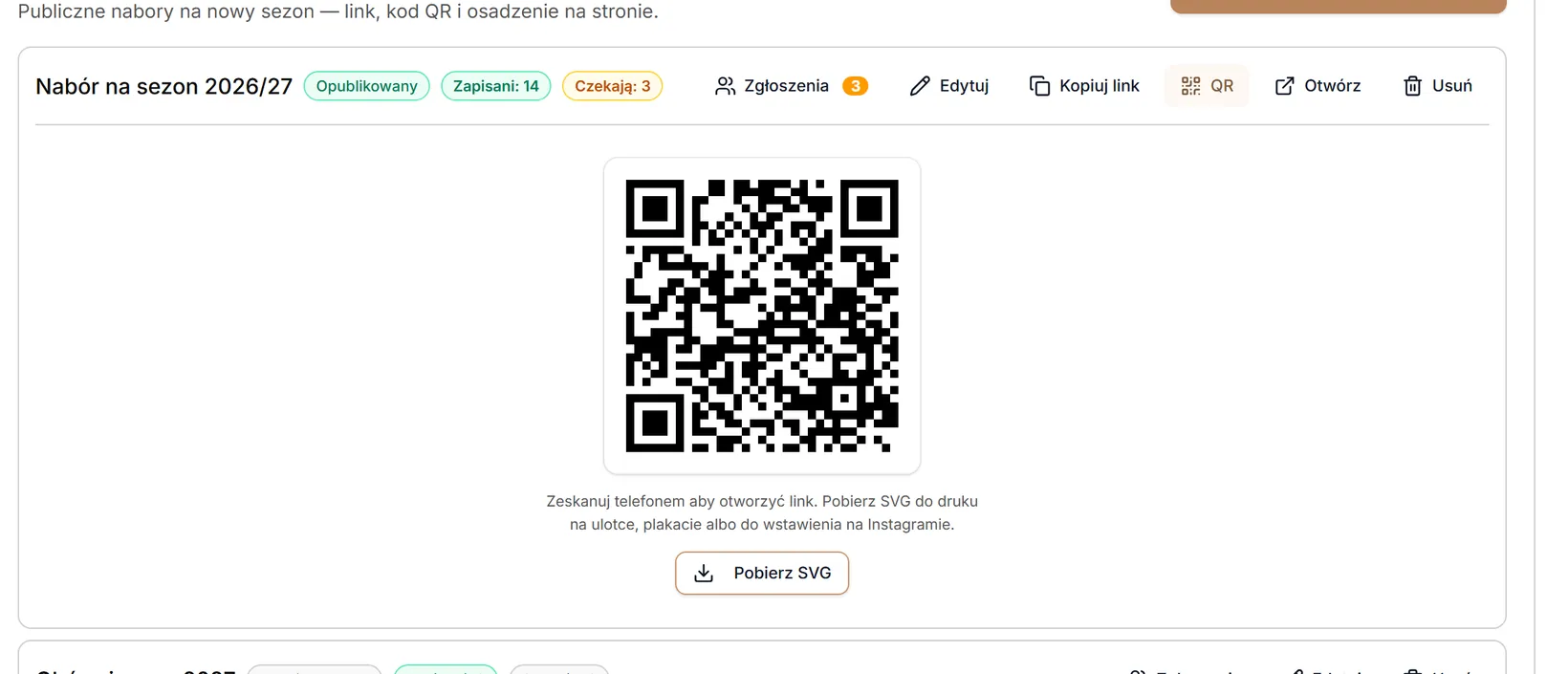 Kod QR naboru