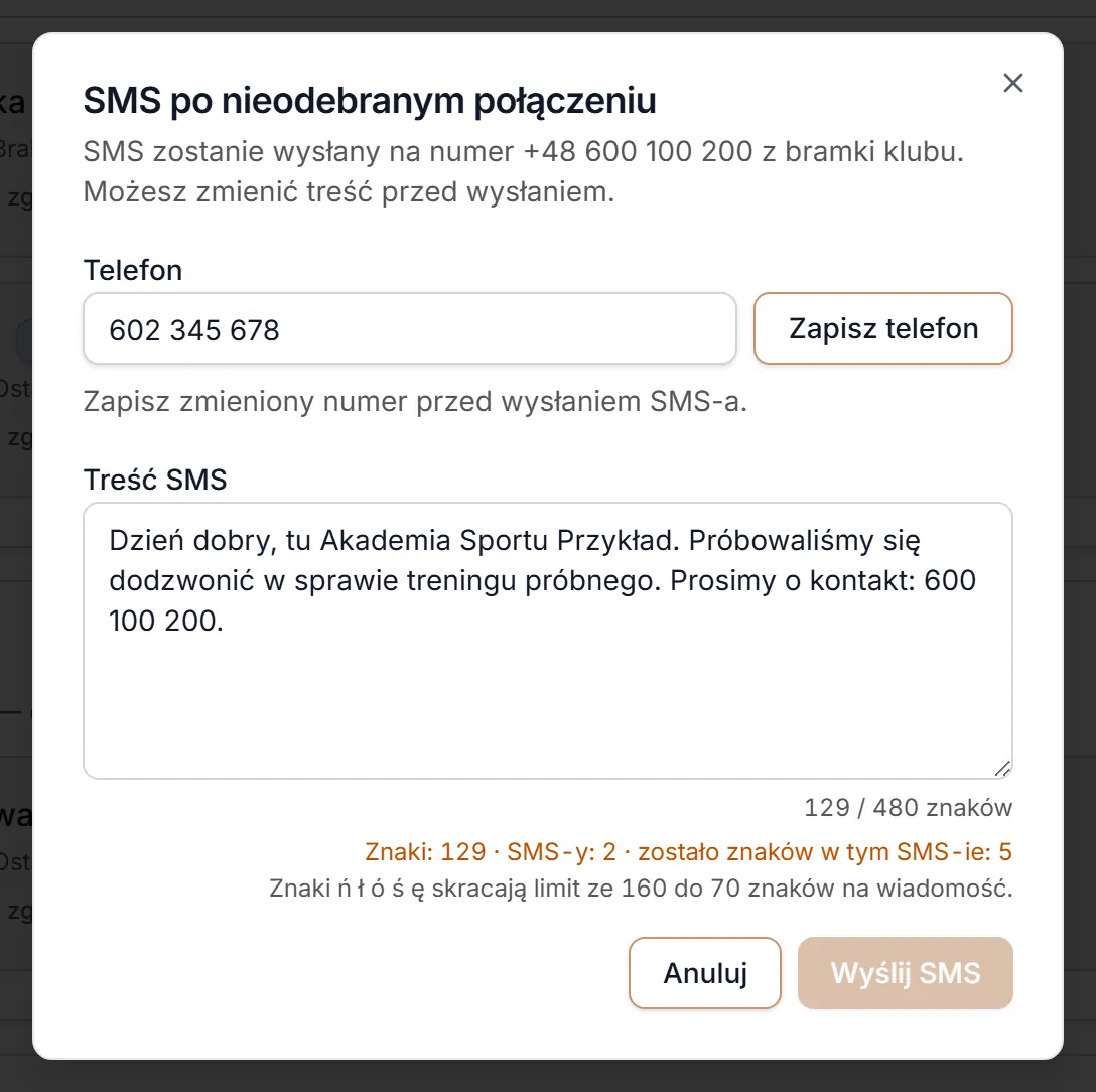 Zmieniony numer telefonu