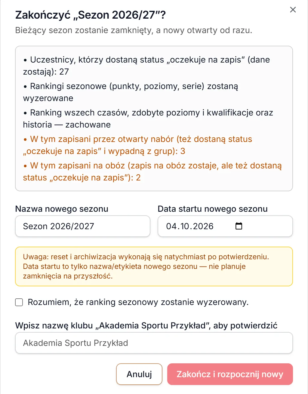 Okno zakończenia sezonu