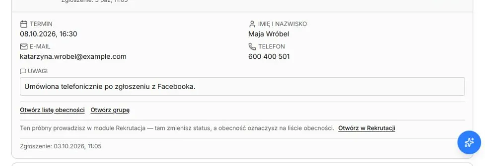 Rozwinięty próbny z Rekrutacji