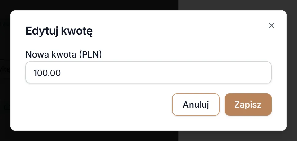 Edycja kwoty należności