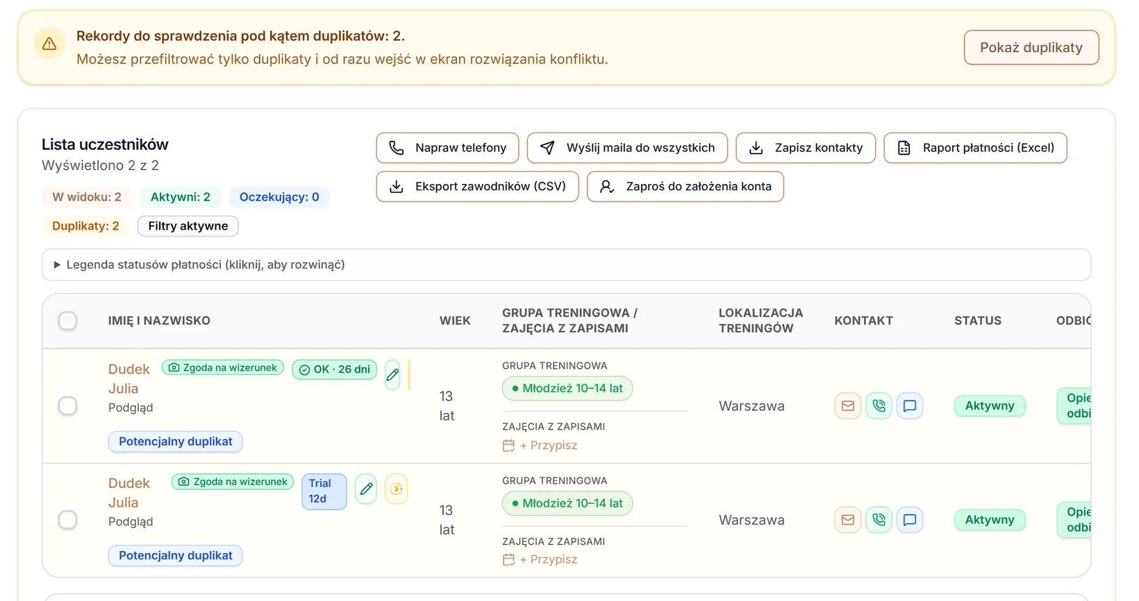 Lista zawężona do duplikatów