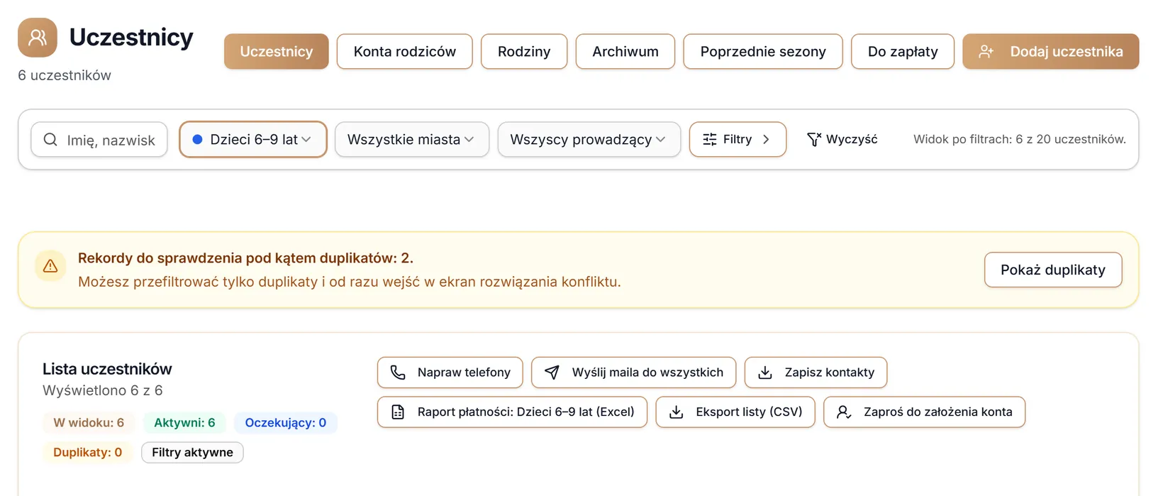 Lista zawężona do jednej grupy