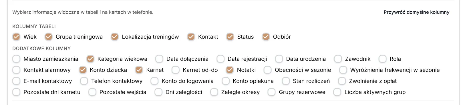 Dodatkowe kolumny zaznaczone w panelu filtrów