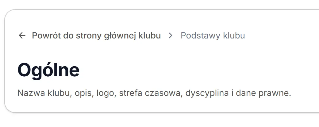 Nagłówek ekranów ustawień — powrót, grupa i nazwa ekranu