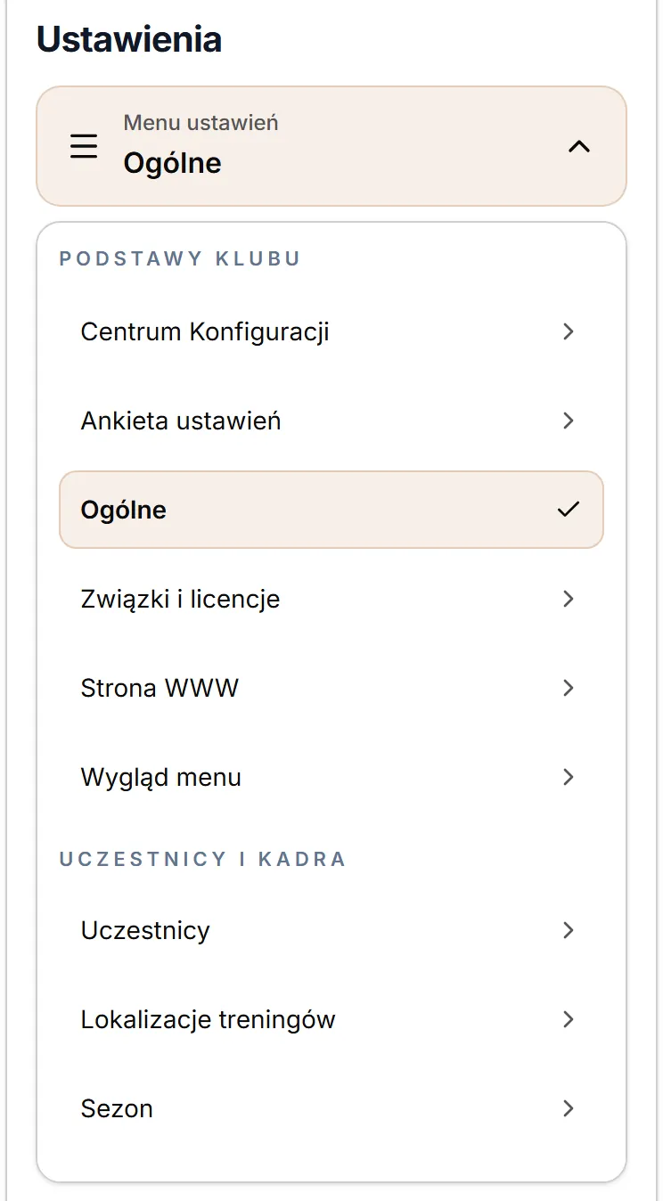 Rozwinięte menu ustawień na telefonie