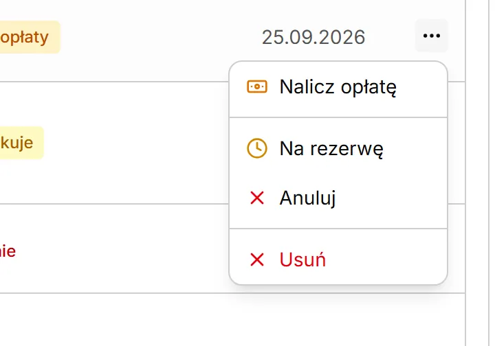 Menu zapisu bez opłaty