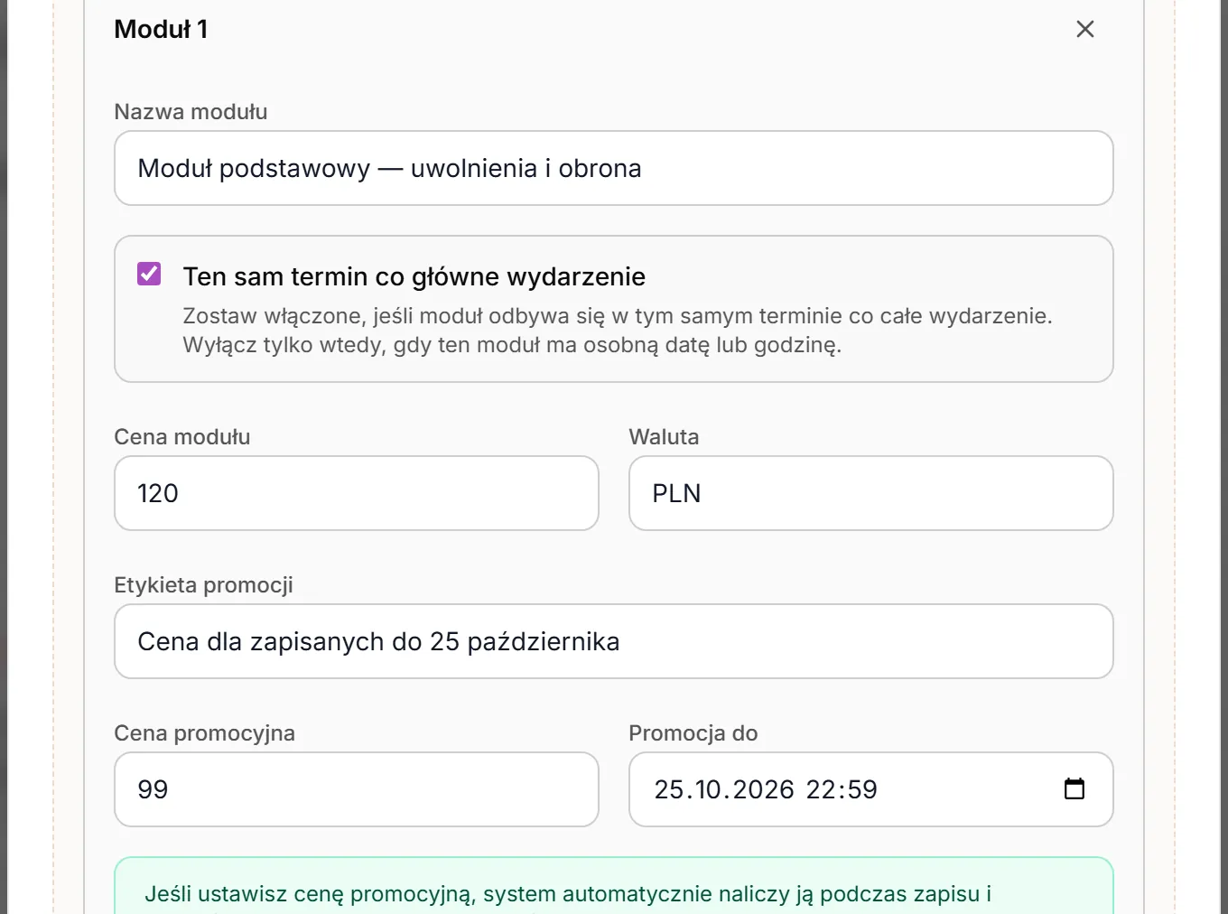 Moduł z ceną promocyjną