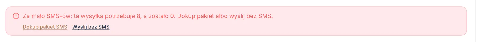 Wysyłka zatrzymana — brak SMS-ów w puli