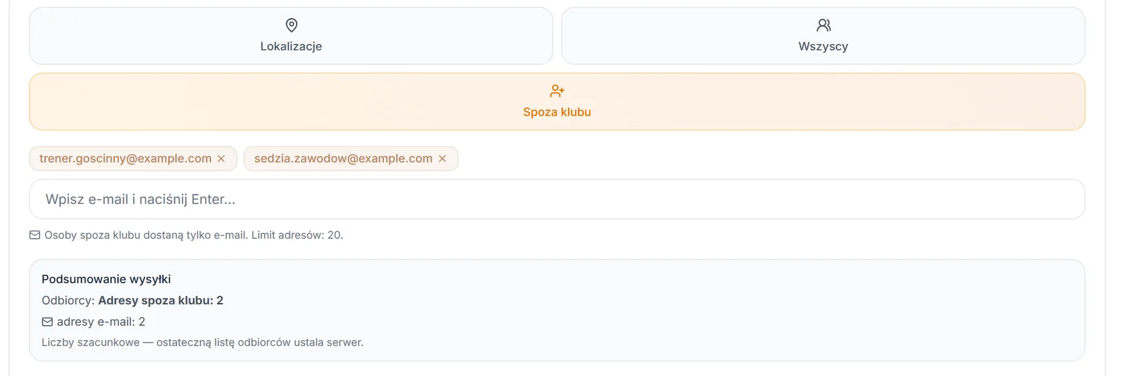 Wysyłka na adresy spoza klubu