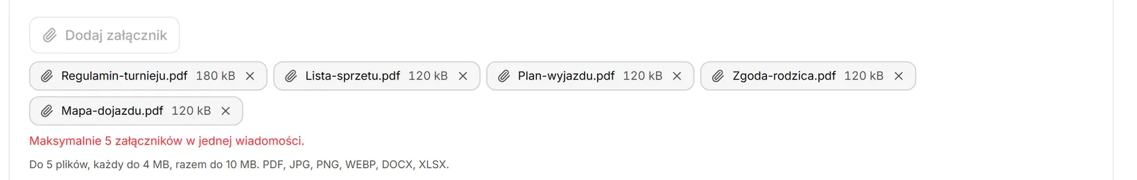 Limit pięciu załączników